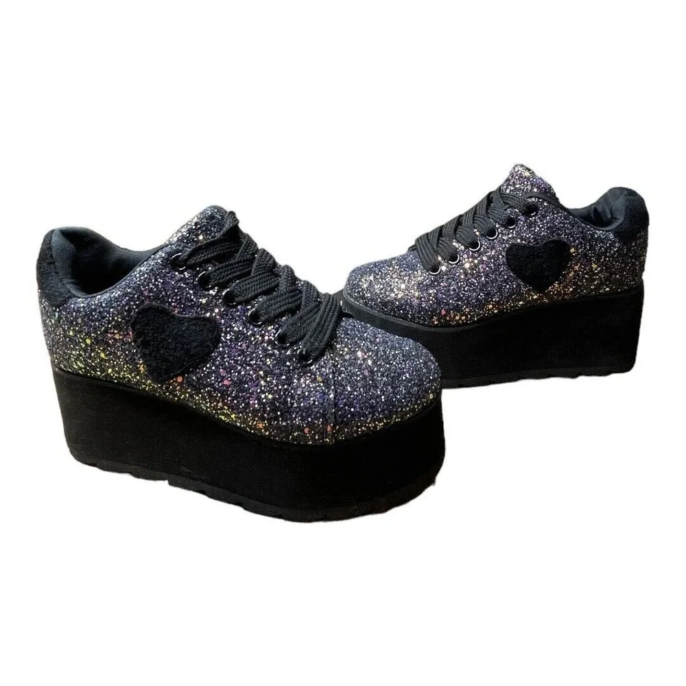 N.Y.L.A. Black Glitter Platform Sneakers - Picture 2 of 9